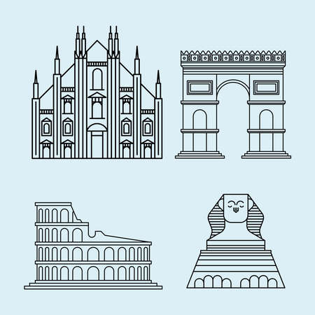 four tourism landmarks iconsのイラスト素材