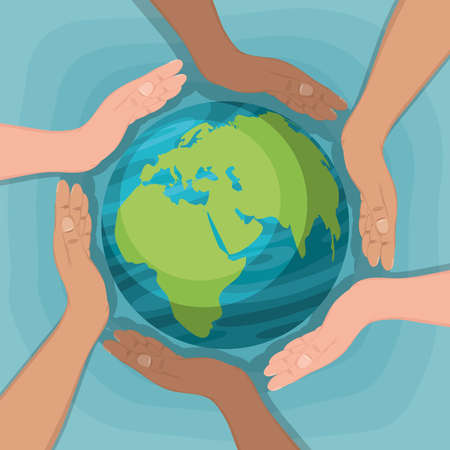 diversity hands around the worldのイラスト素材