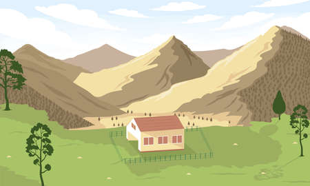 rural landscape with houseのイラスト素材