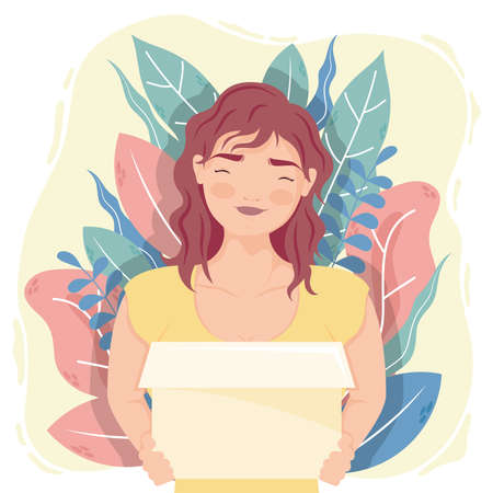 charitable woman lifting donation boxのイラスト素材