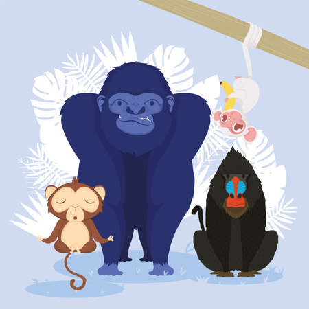 four monkeys animalsのイラスト素材