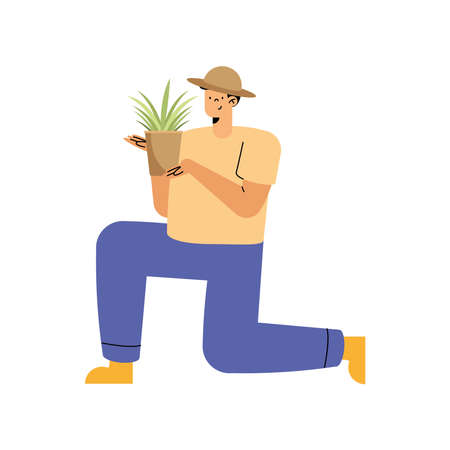 male farmer with houseplantのイラスト素材
