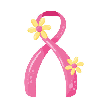 breast cancer ribbon with flowersのイラスト素材