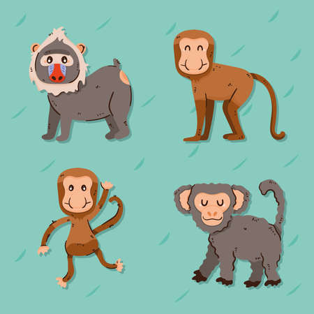 monkeys comic four charactersのイラスト素材
