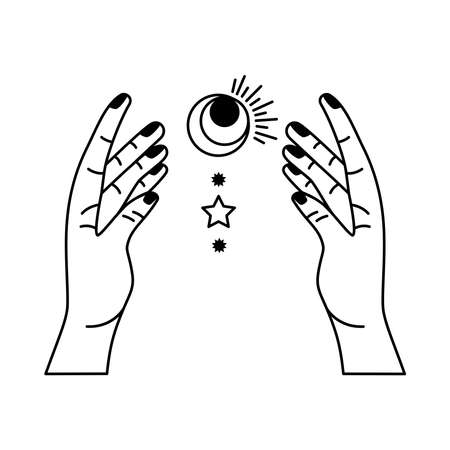 hands with astrology iconsのイラスト素材