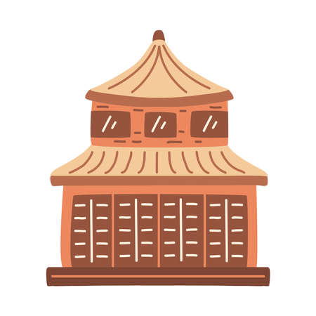 orange korean building facadeのイラスト素材