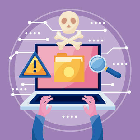 cyber attack with laptopのイラスト素材