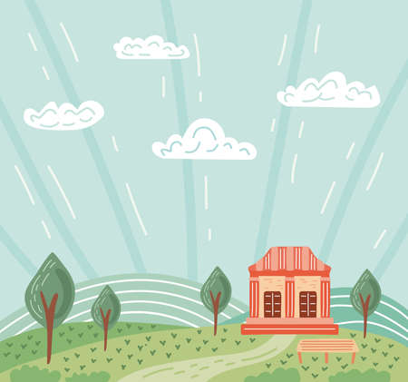 korean landscape with houseのイラスト素材