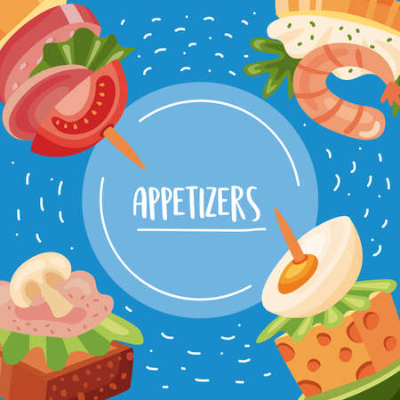 appetizers snacks circular frameのイラスト素材