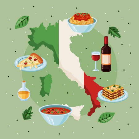 italian food with mapのイラスト素材