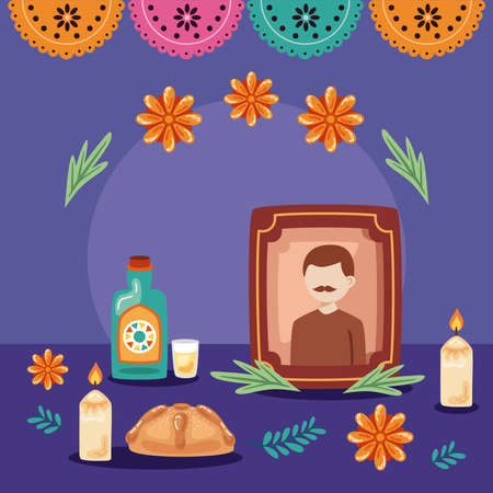 dia de los muertos altar and flowersのイラスト素材