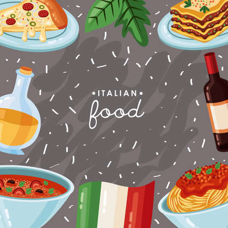 italian food lettering frameのイラスト素材