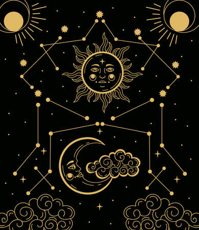 astrology sun and moonのイラスト素材