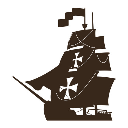 caravel sailboat silhouetteのイラスト素材