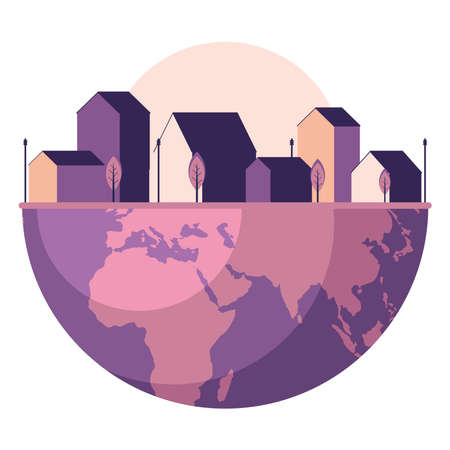 world planet with housesのイラスト素材