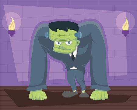 halloween frankenstein in roomのイラスト素材
