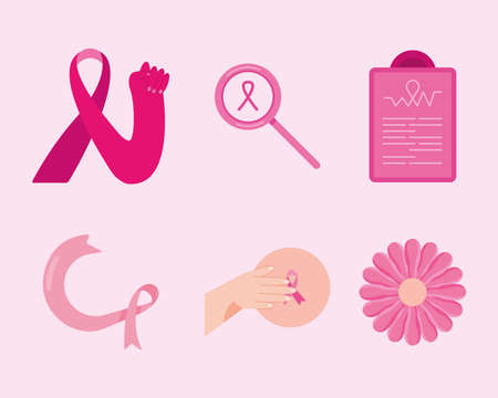 six breast cancer iconsのイラスト素材