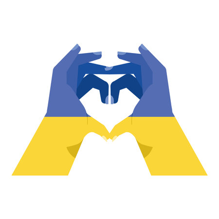 hands with ukraine flagのイラスト素材