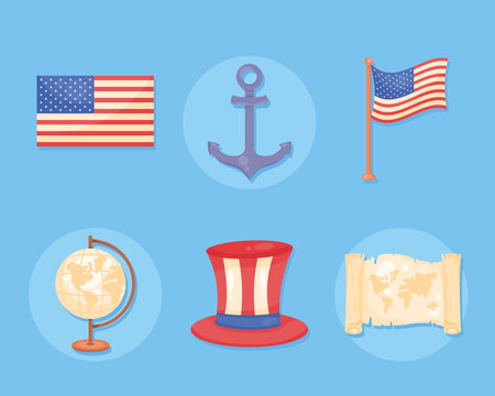 six columbus day iconsのイラスト素材