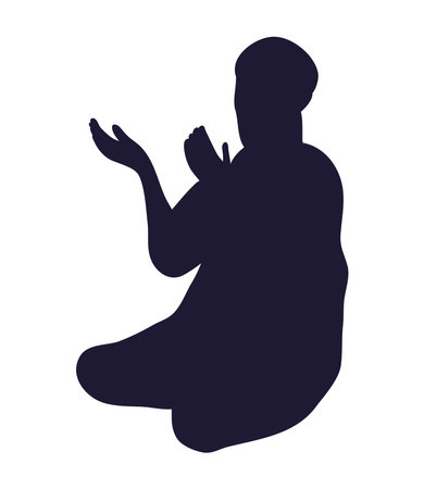 muslim man praying silhouetteのイラスト素材