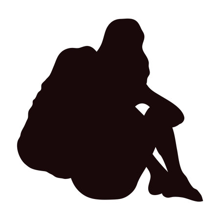 female traveler seated silhouetteのイラスト素材