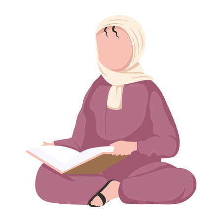 muslim woman reading koranのイラスト素材