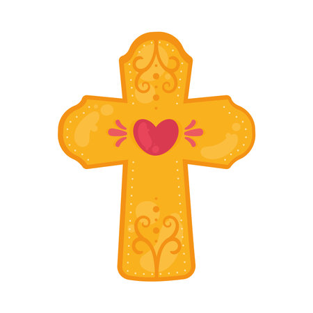 golden cross with heartのイラスト素材
