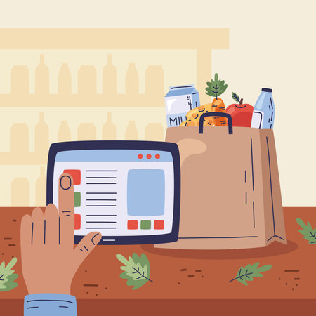 tablet online grocery shoppingのイラスト素材