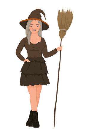 witch standing with broomのイラスト素材
