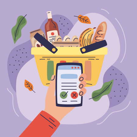 smartphone online grocery shoppingのイラスト素材