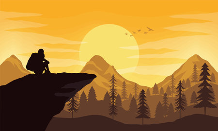 female traveler in forestのイラスト素材