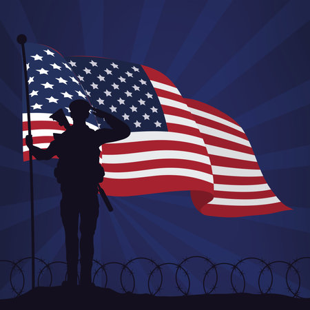 officer saludating usa flagのイラスト素材