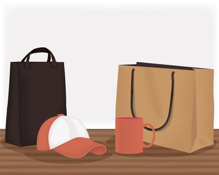 shopping bags and sport capのイラスト素材