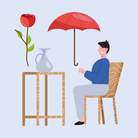 korean man with iconsのイラスト素材