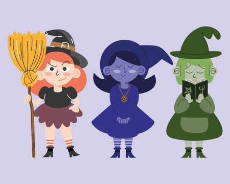 three halloween witchesのイラスト素材