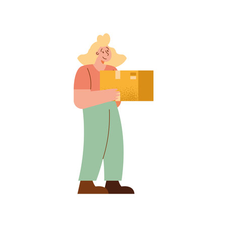 woman lifting carton boxのイラスト素材