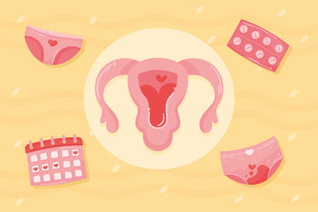 five female menstruation iconsのイラスト素材