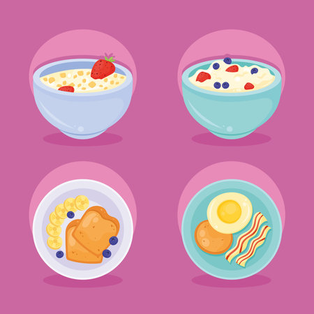 delicious breakfast menu iconsのイラスト素材