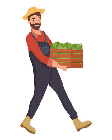 male farmer lifting vegetables basketのイラスト素材
