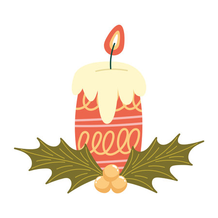 christmas candle with leafsのイラスト素材