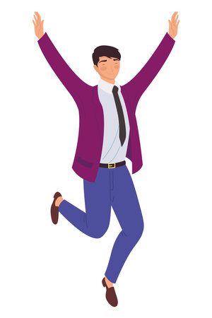 elegant businessman jumping celebratingのイラスト素材