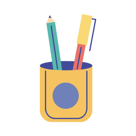 pencil holder with suppliesのイラスト素材