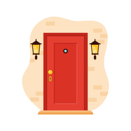 red door with lampsのイラスト素材