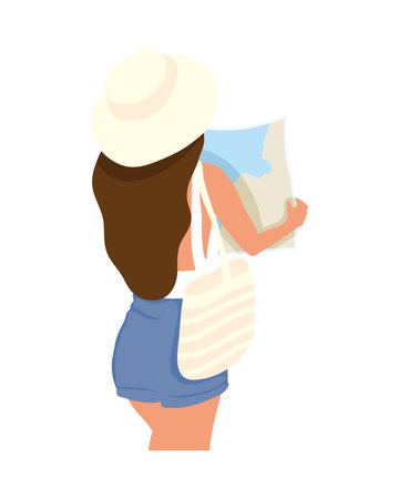 woman vacationer with mapのイラスト素材