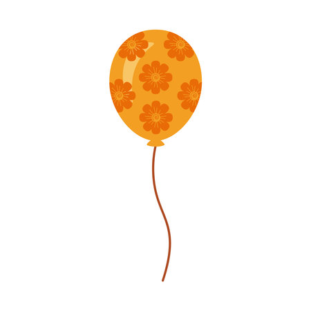 orange balloon helium with flowersのイラスト素材
