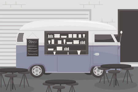 food truck and tablesのイラスト素材