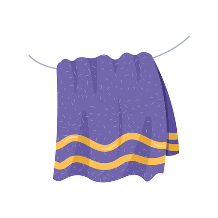 purple bathroom towel hangingのイラスト素材