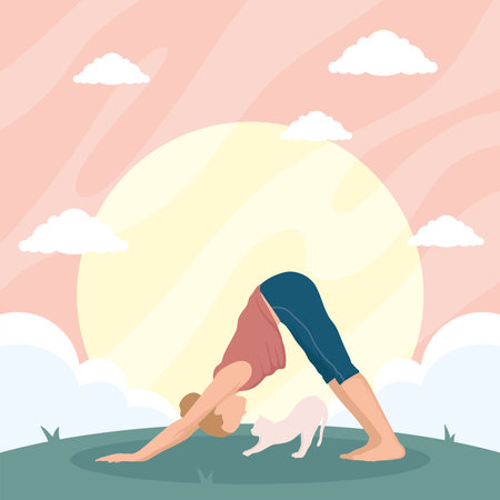girl practicing yoga in landscapeのイラスト素材