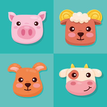 four farm animals headsのイラスト素材