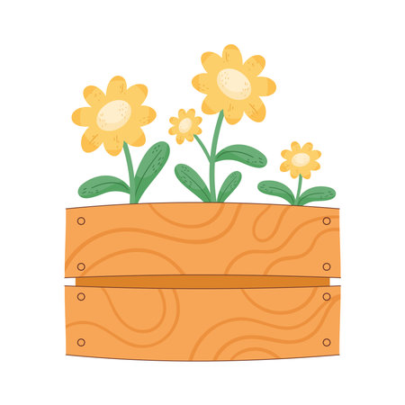 flowers in wooden basketのイラスト素材